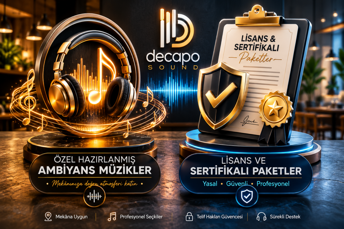 DecapoSound lisanslı ambiyans müzik paketleri, telifsiz işletme müzikleri ve sertifikalı müzik çözümleri