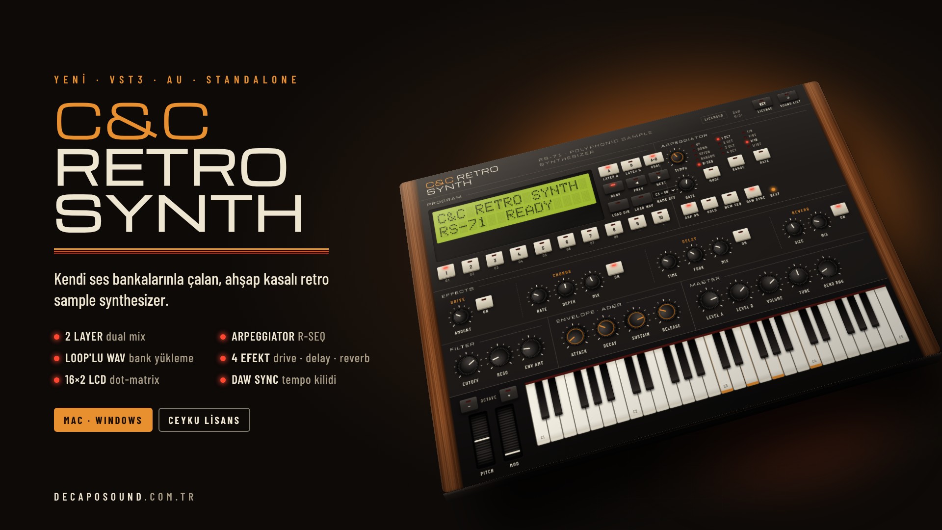 C&C Retro Synth — retro synthesizer VST3 ve AU eklentisi