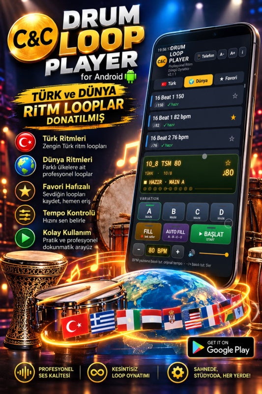 C&C Drum Looper Android ritim uygulaması arayüzü