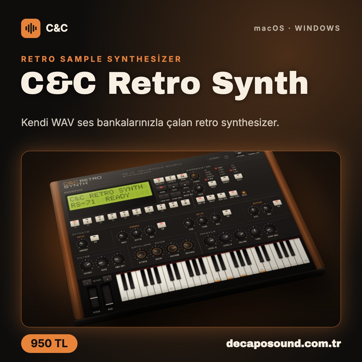 C&C Retro Synth kapak C&C Retro Synth – Kendi WAV ses bankalarınızla çalan retro synthesizer.